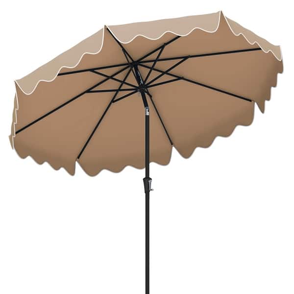 slide 2 of 9, Large 9x8 Feet Polyester Fabric Outdoor Patio Umbrella with Wind Vent and Push Button Tilt Crank Handle Brown