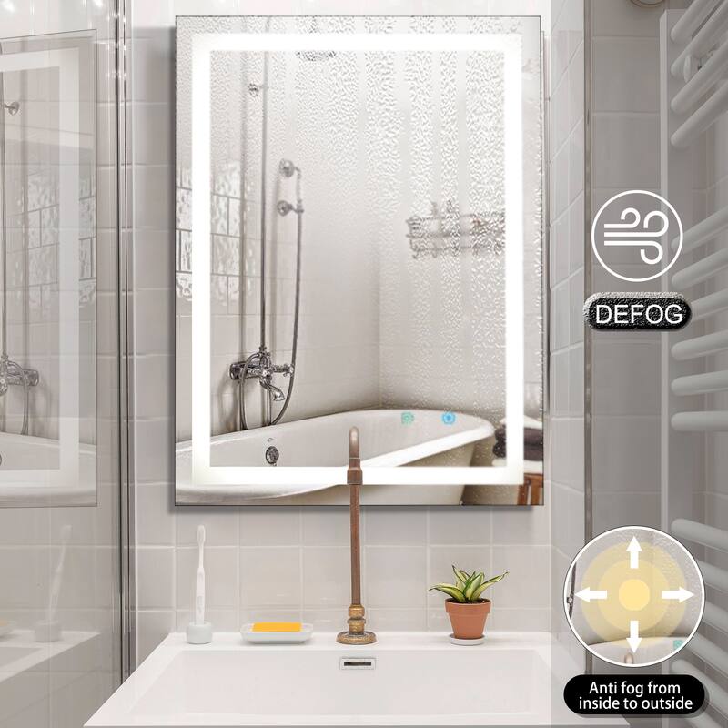 Frameless LED Bathroom Mirror with High Luminosity and Anti-Fog Technology, Wall-Mounted Rectangle Vanity Mirror