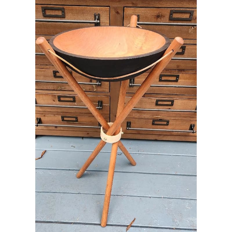 Handmade Ebonized Solid 17 inch Cherry Bowl with stand