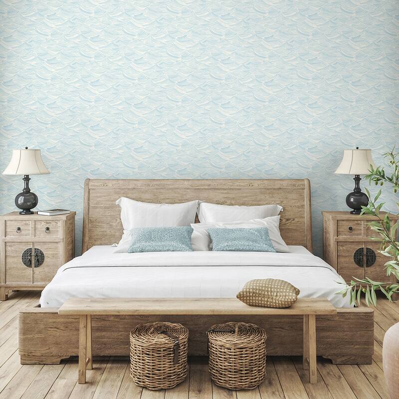Seabrook Designs Seaside Waves Prepasted Wallpaper - 20.5 in. W x 33 ft. L