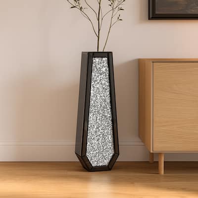 30" Black Mirrored Glass Floor Vase With Faux Crystals - 5.31