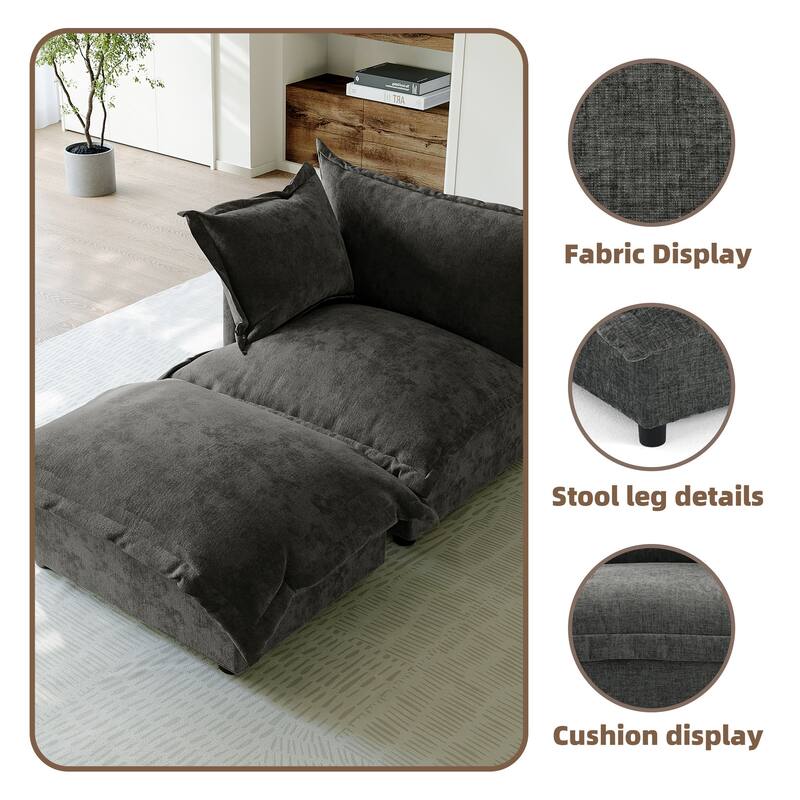 Casual 40"W Oversized Soft Comfy Cloud Chenille Chaise Lounge with Ottoman