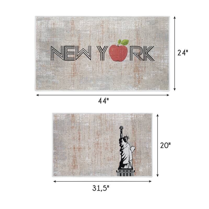 US States Design Non Skid Washable Kitchen Runner Rugs Set of 2 - Set of 44 x 24 and 31.5 x 20 Inches Low Pile Floor Mats