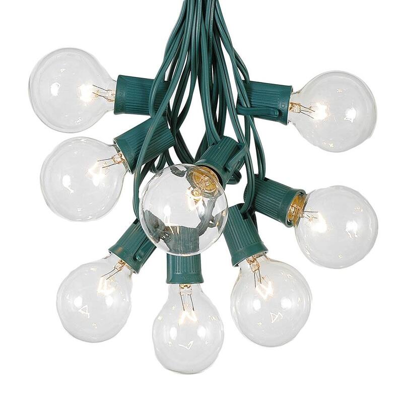 100 Foot G50 Outdoor Globe Patio String Lights - Set of 125 G50 Clear Bulbs - Green