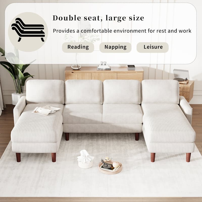 Beige 103'' Versatile U-Shaped 4-Seater Sectional Sofa with 2 Chaise Lounges, Solid Wood Legs, and Ample Space