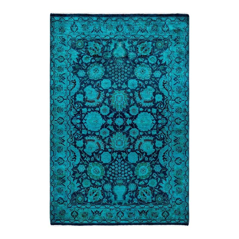 Overdyed, One-of-a-Kind Hand-Knotted Area Rug - Blue - 4' 2" x 6' 2"