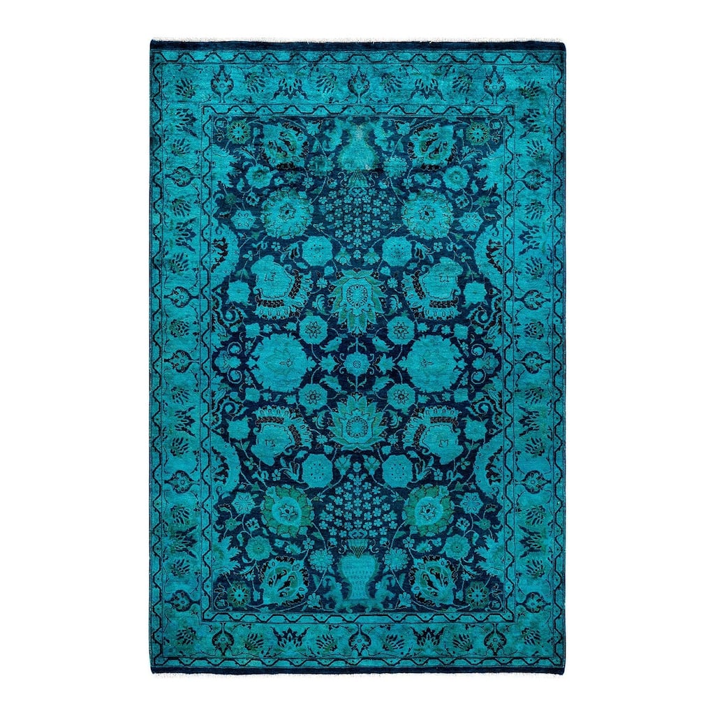 Overdyed, One-of-a-Kind Hand-Knotted Area Rug - Blue - 4' 2" x 6' 2"