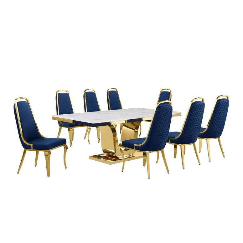 Best Quality Furniture D321-SC314-7 Dining Set with 78" White Marble Top