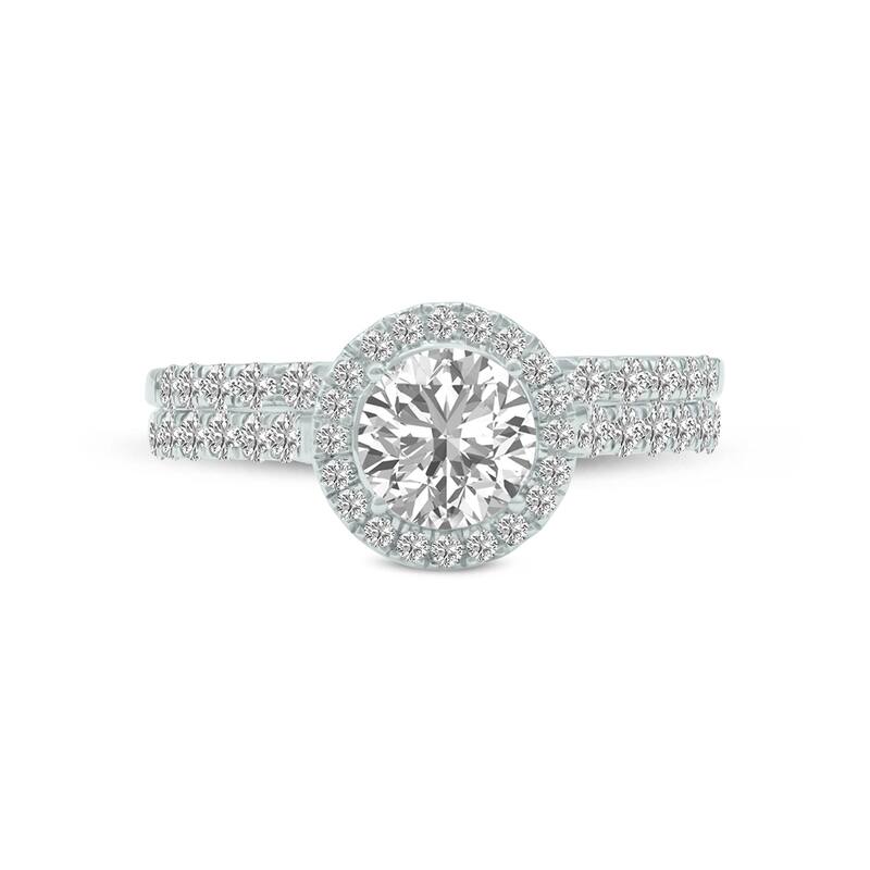 Marquee 1 1/2 Carat TW Round Cut Lab Grown Diamond Halo Bridal Set in 14Karat White Gold