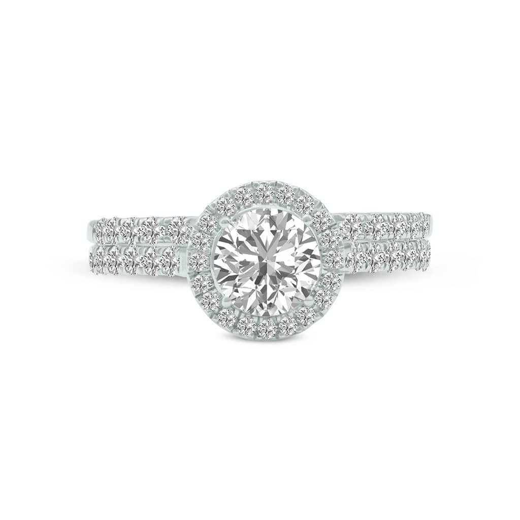 Marquee 1 1/2 Carat TW Round Cut Lab Grown Diamond Halo Bridal Set in 14Karat White Gold