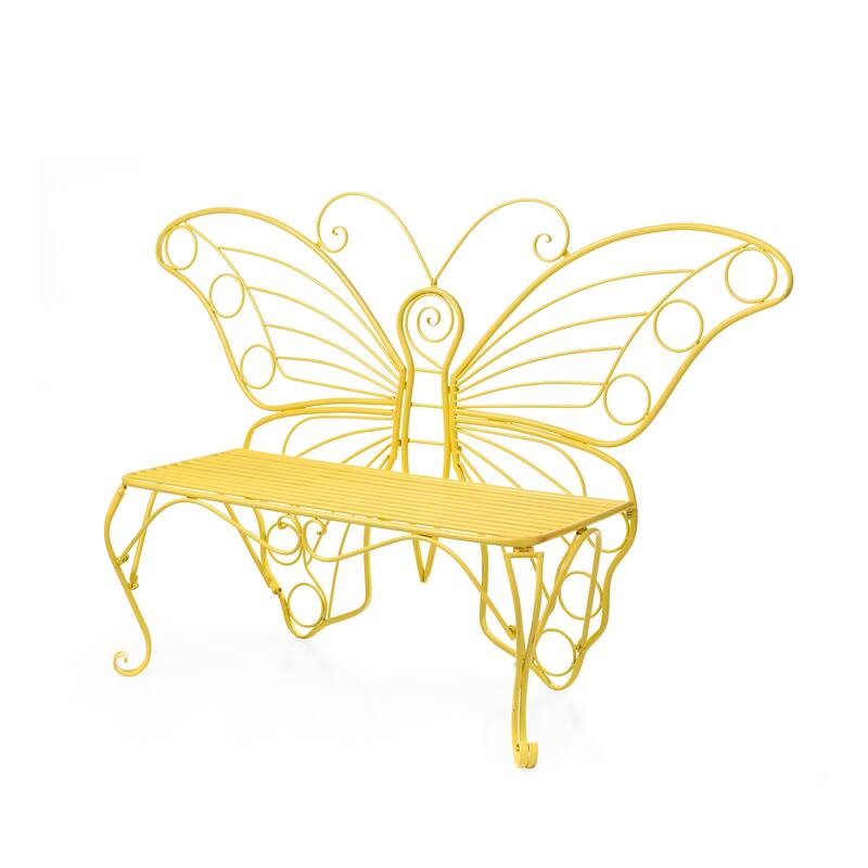 Indoor/Outdoor Metal Butterfly Garden Bench in Yellow