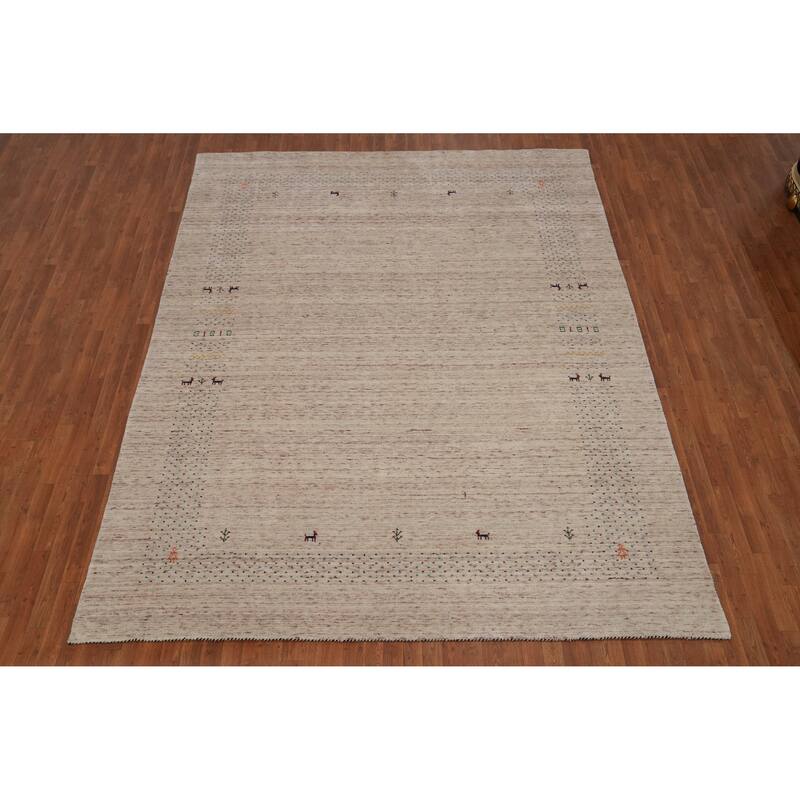 Hand Knotted Oriental 100% Wool Carpet Tribal Animal Pictorial Beige & Ivories Gabbeh Area Rug - 11' 5'' X 9' 0''