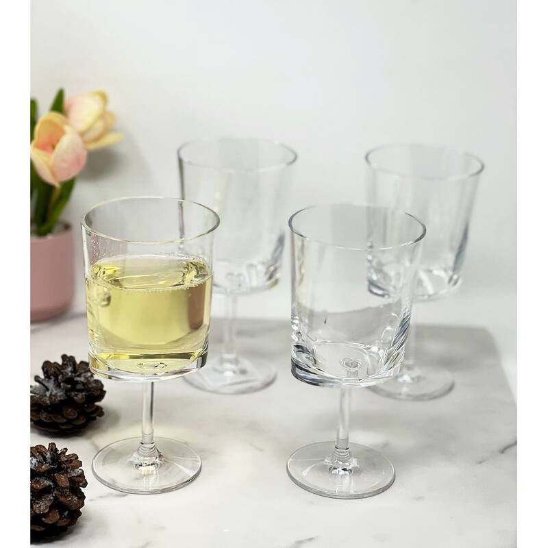 Oval Halo Plastic Wine Glasses Set of 4 (12oz), BPA Free Tritan Wine Glass Set, Unbreakable