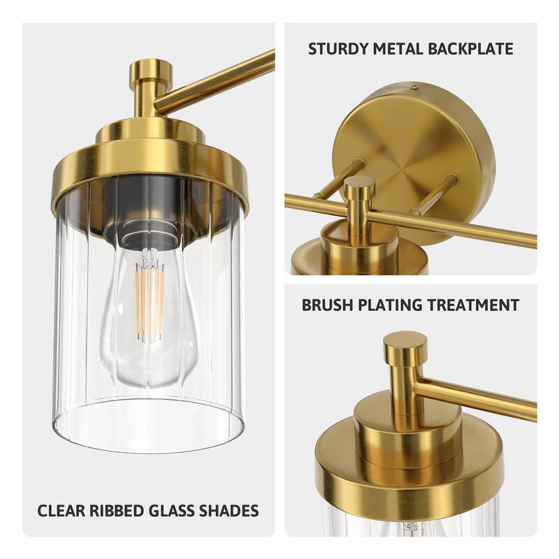 Modern Dimmable Vanity Light with Clear Ribbed Glass Shades E26 Sockets