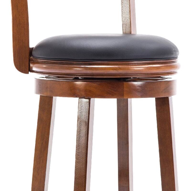 29 Inch Swivel Bar Stool, Solid Wood, Bonded Leather - 19.5 L x 18 W x 43.5 H