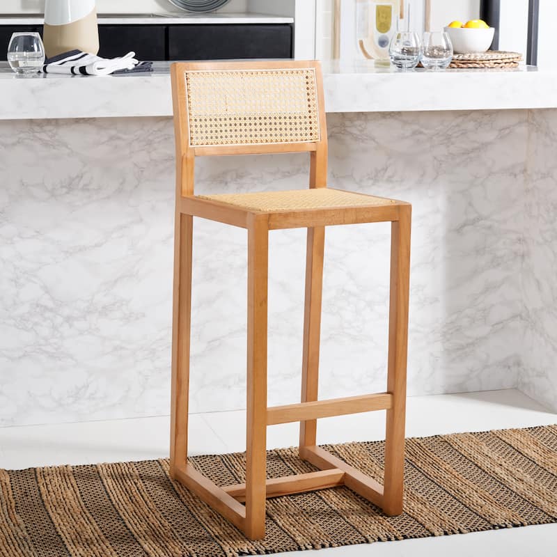 SAFAVIEH Evangeline Rattan Bar Stool - 16" W x 19" D x 41" H - 16Wx19Dx41H