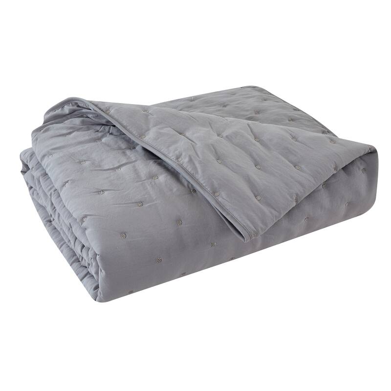 Christopher Knight Embroidered Pre-Washed Dot Quilt Set