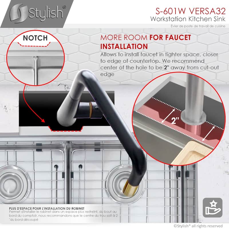 Stylish Undermount 32" Stainless Steel Double-Bowl 16G Kitchen Sink - 32" x 19" x 10"