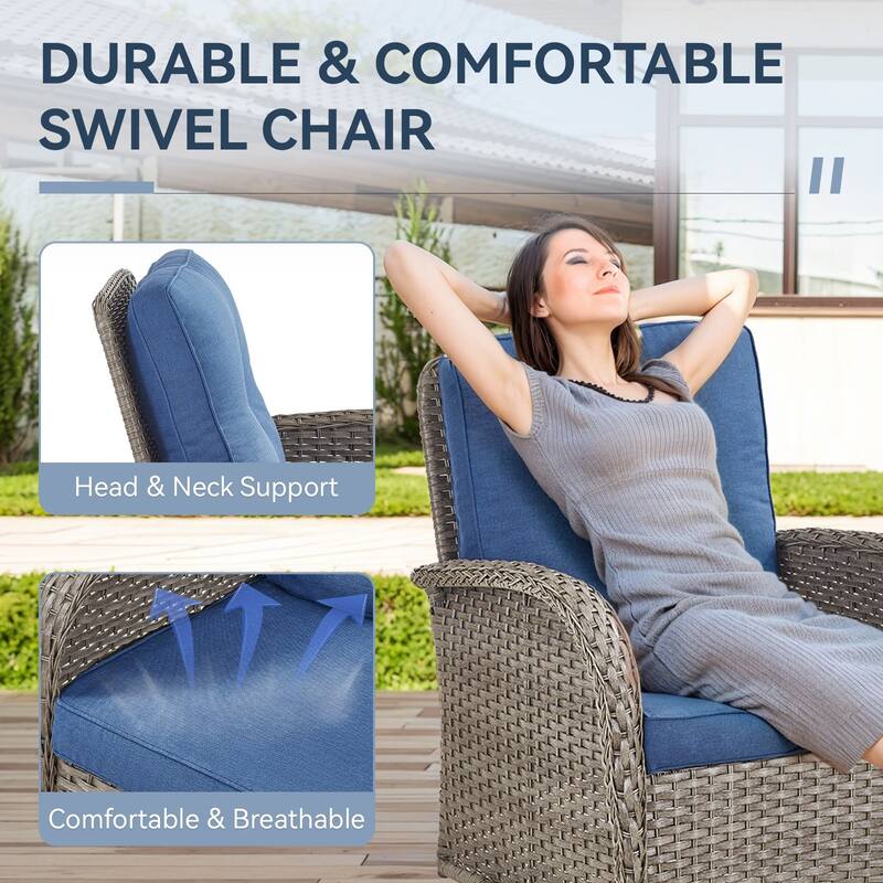 Gymojoy 7-Piece Outdoor Wicker Patio Furniture with 3 Seat Sofa & Swivel Chair, Coversation Set with Water Resistant Cushions