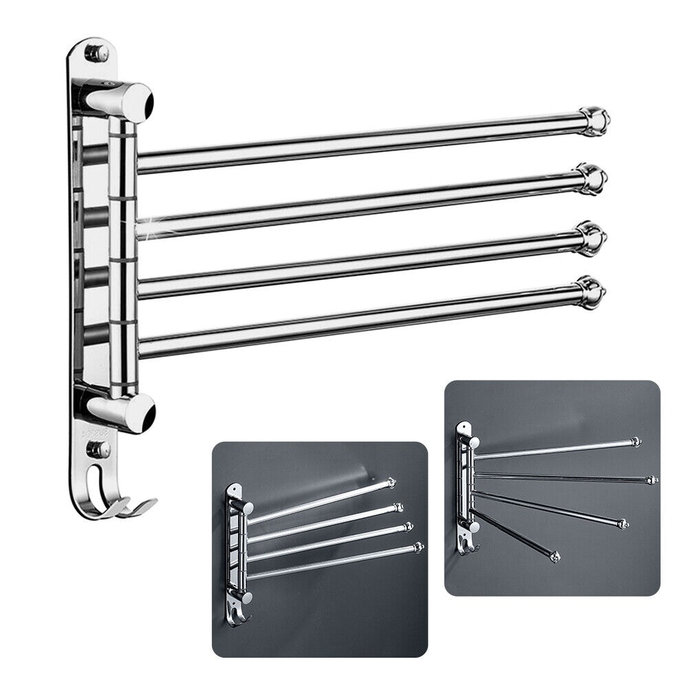 Stainless Steel Swivel Towel Rack Wall-Mounted 4-Arm Bar Shelf