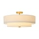 preview thumbnail 19 of 57, French Country Brass Round White Linen Drum Ceiling Light