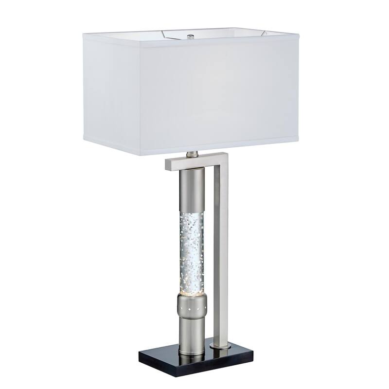 Mandy Table Lamp with Ripple Textured Glass Tube, Silver Metal 29 Inch