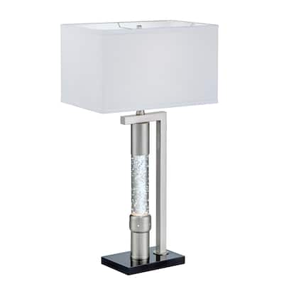 Mandy Table Lamp with Ripple Textured Glass Tube, Silver Metal 29 Inch