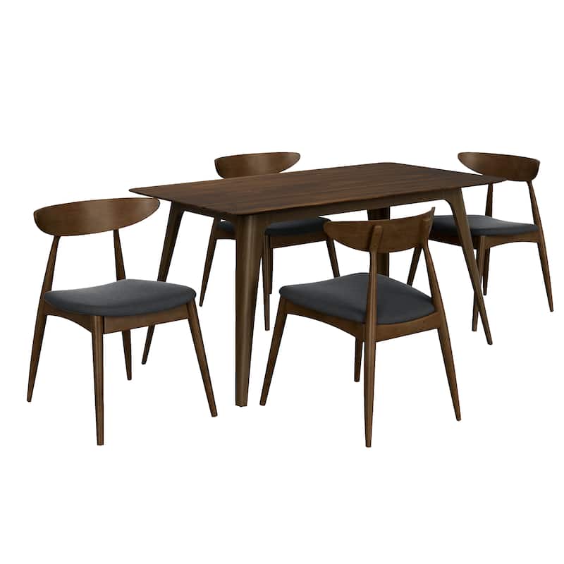 5-Piece Dining Table Set, 1 Table 4 Chairs, Rubberwood Frame, Ergonomic Backrest, Soft Cushioned Chairs