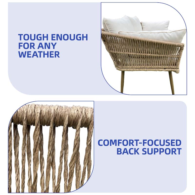 Moasis Outdoor Wicker Loveseat with Cushion, All-Weather Patio 2 Seater Sofa