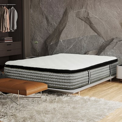 Premium 14 in. Pocket Coil Hybrid Mattress, Queen, Plush Gel Memory Foam Mattress, White/Gray