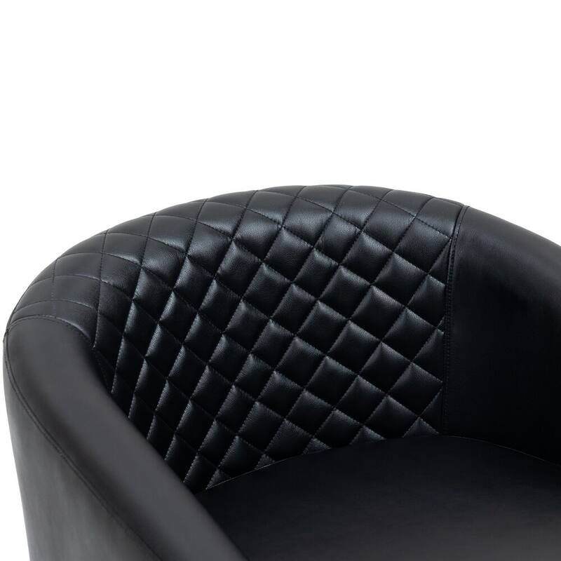 UIXE Mid-Century Leather Barrel Accent Chair With Nailheads Trim - 29" W
