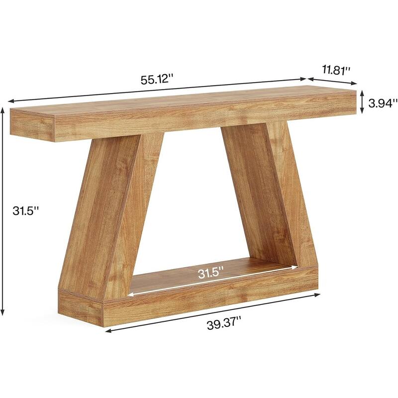 55-Inch Wooden Console Table with Storage, Farmhouse Sofa Table Entryway Table for Hallway, Living Room