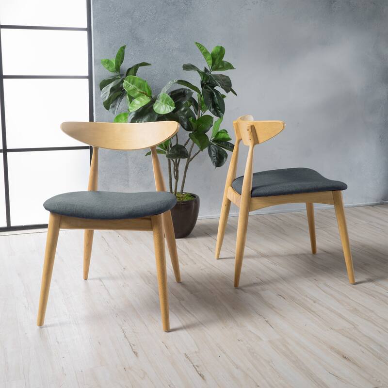 Set of 2 Retro Rubberwood Chairs with Ergonomic Back & Plush Cushions