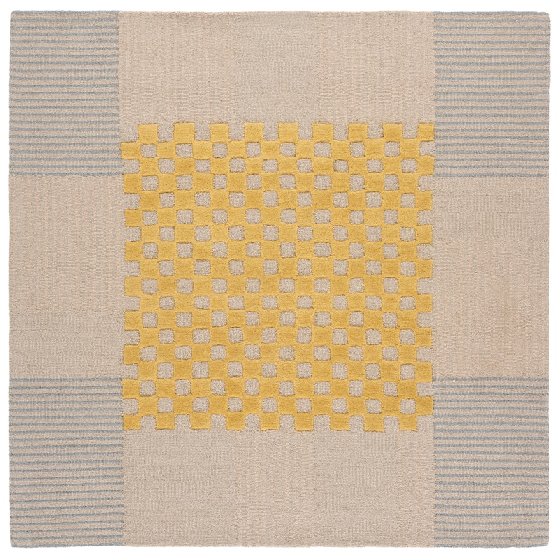 SAFAVIEH Handmade Genre Kiek Checkered Wool Rug - 6' Square - Gold/Beige