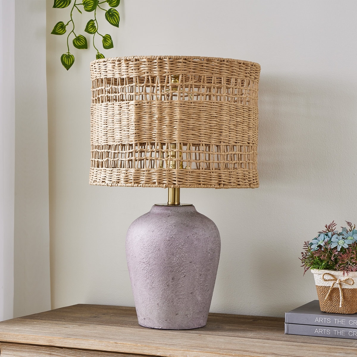 Maxax 21" Boho Style Ceramic Rattan Table Lamp Modern Funky Accent Table Lamps for Bedroom Bedside, Living Room, Entryway