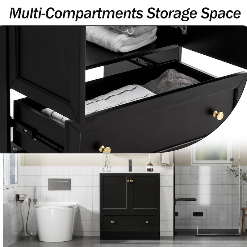 Solid Wood Bathroom Vanity Cabinet with Ceramic Undermount Sink Top Skirting Design