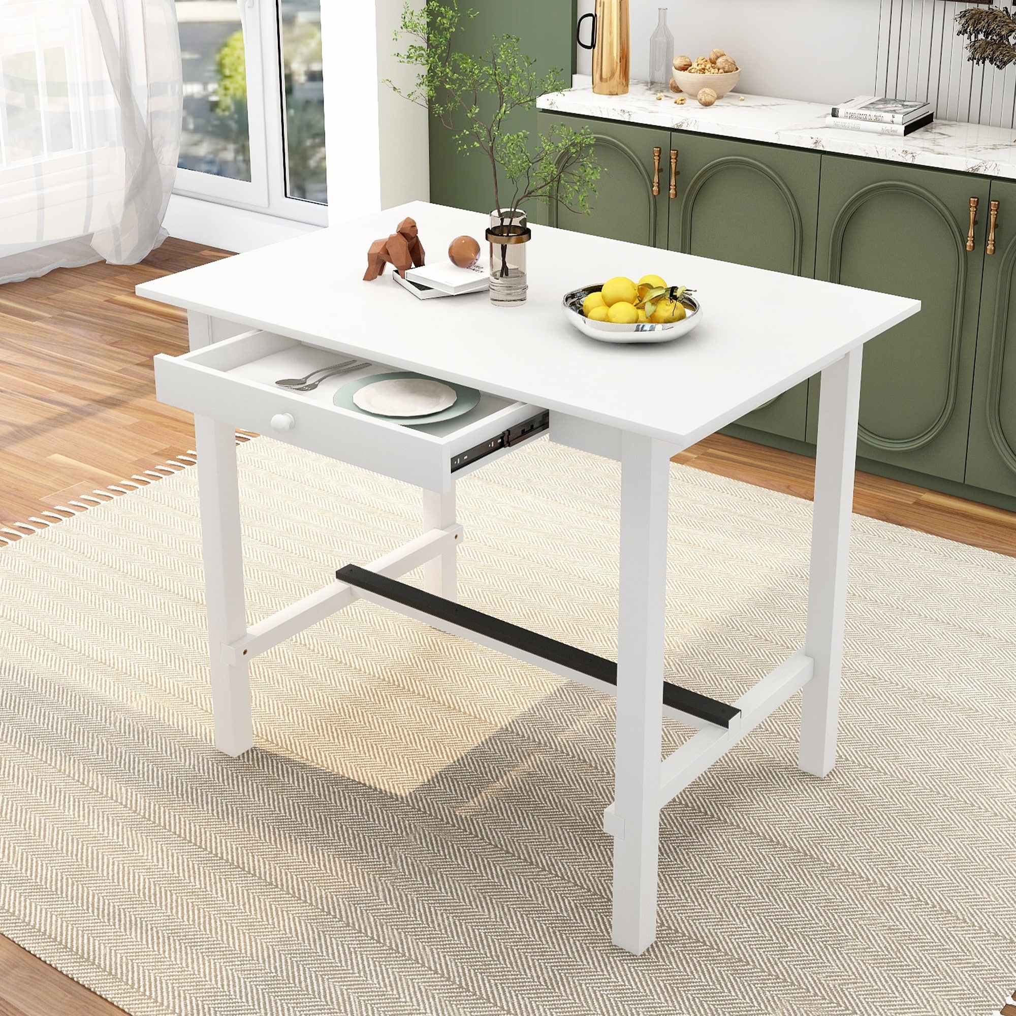 Tobias Mid-Century Modern Two-Tone White and Walnut Brown Finished Wood  Storage Computer Desk with Shelves