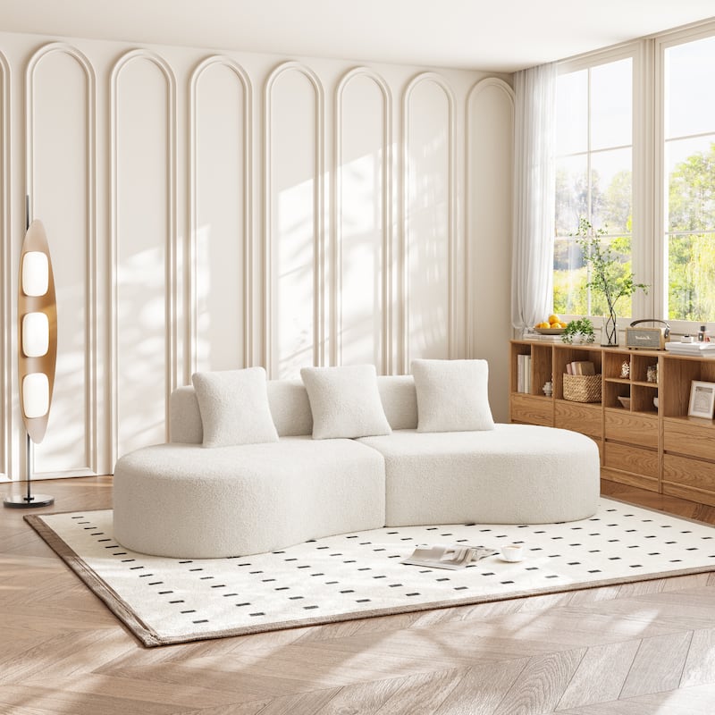 Curved Velvet Boneless Cloud Sofa with 3 Pillows, 5-Seater Modular Sectional Sofa, High-Density Foam Upholstered Sofa