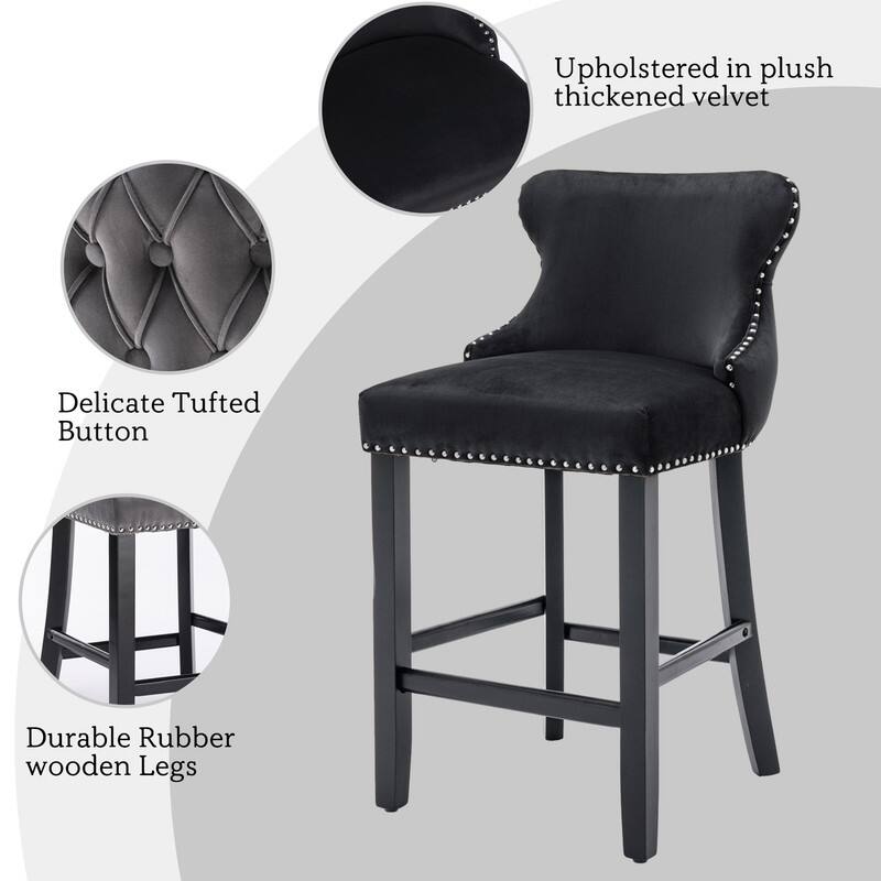 Button Tufted Velvet Wing-Back Barstools Set of 2