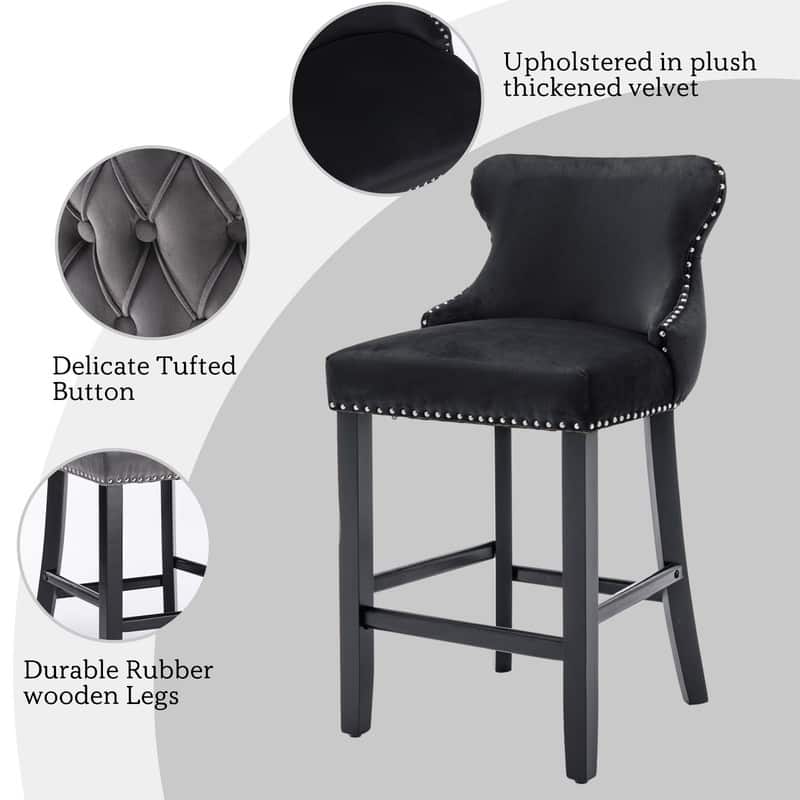 Button Tufted Velvet Wing Back Barstools Set of 6