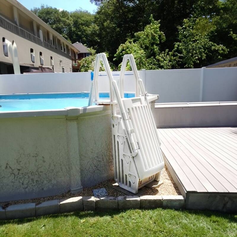 Vinyl Works AF Adjustable 24 Inch Gated Entry Above Ground Pool Ladder, Taupe