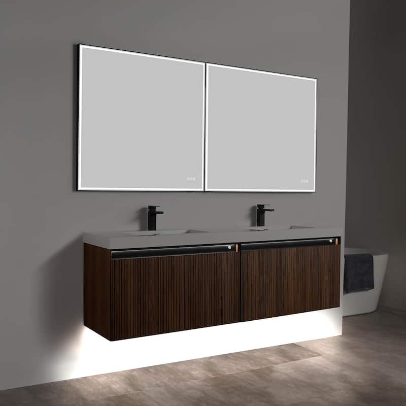 Blossom Lille Brown Walnut Floating Vanity with LED & Acrylic Sink