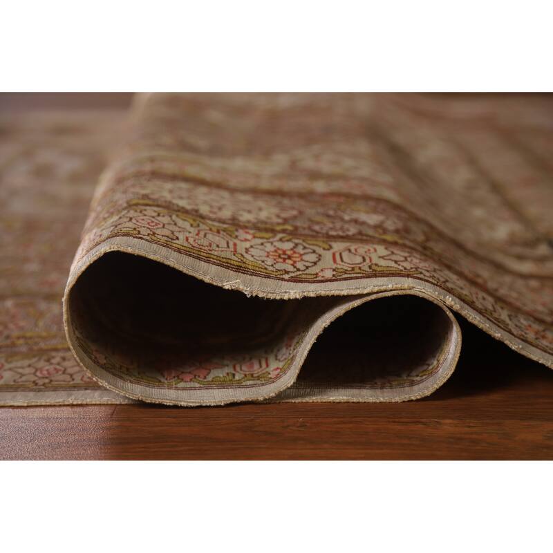 Hand Knotted Oriental Silk & Silver Carpet Traditional Floral Brown Hereke Area Rug - 5' 5'' X 3' 6''