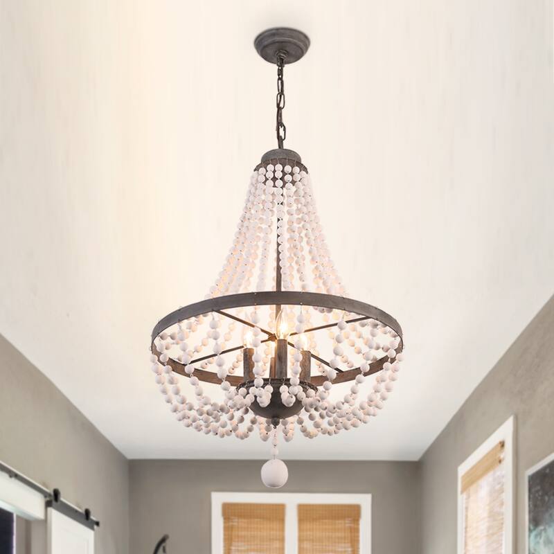 4-Light Bohemian Beaded Caged Chandelier Adjustable Height Dimmable Pendant Lighting - 20" X 30"