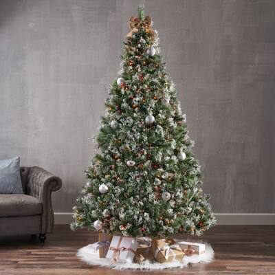 7.5-ft Spruce Pre-Lit or Unlit Artificial Christmas Tree with Snow Glitter Branches Frosted Pinecones by Christopher Knight Home