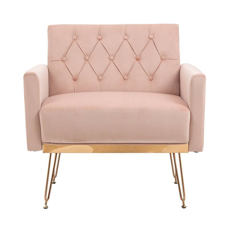 Velvet Upholstered Armchair Single Sofa Modern Tufted Reading Chairs Gold Metal Leg Wingback Chairs for Living Room Bedroom
