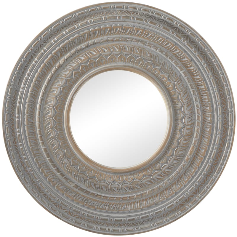 Wood Tribal Carved Wall Mirror - Gray - Roche River Decor - Gray