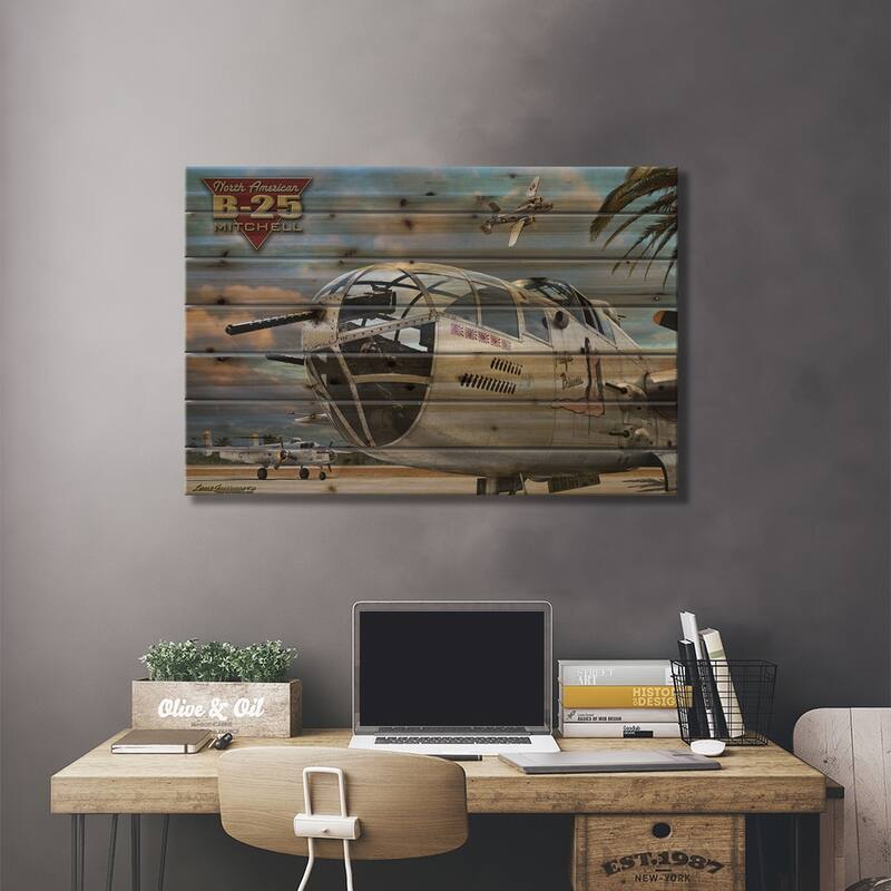 B-25 Mitchell Print On Wood by Larry Grossman - Multi-Color