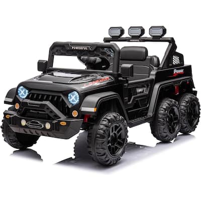 24V Electric Ride on Truck for Kids,Wide Seater Battery Powered Truck with Remote Control, Music,LED Cool Lighting,4WD