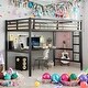 preview thumbnail 1 of 10, Space-Saving Metal Full Loft Bed with Desk,Power Outlet and LED Lighted Black